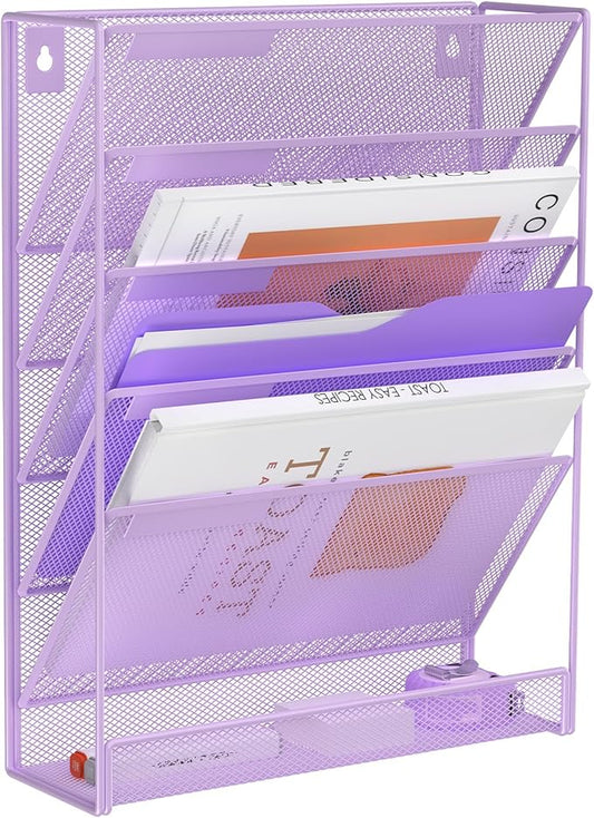 Kuntine.B Wall File Organizer Office Hanging Magazine Holder Wall File Organizer for Office Home (Purple, 6 Tier)