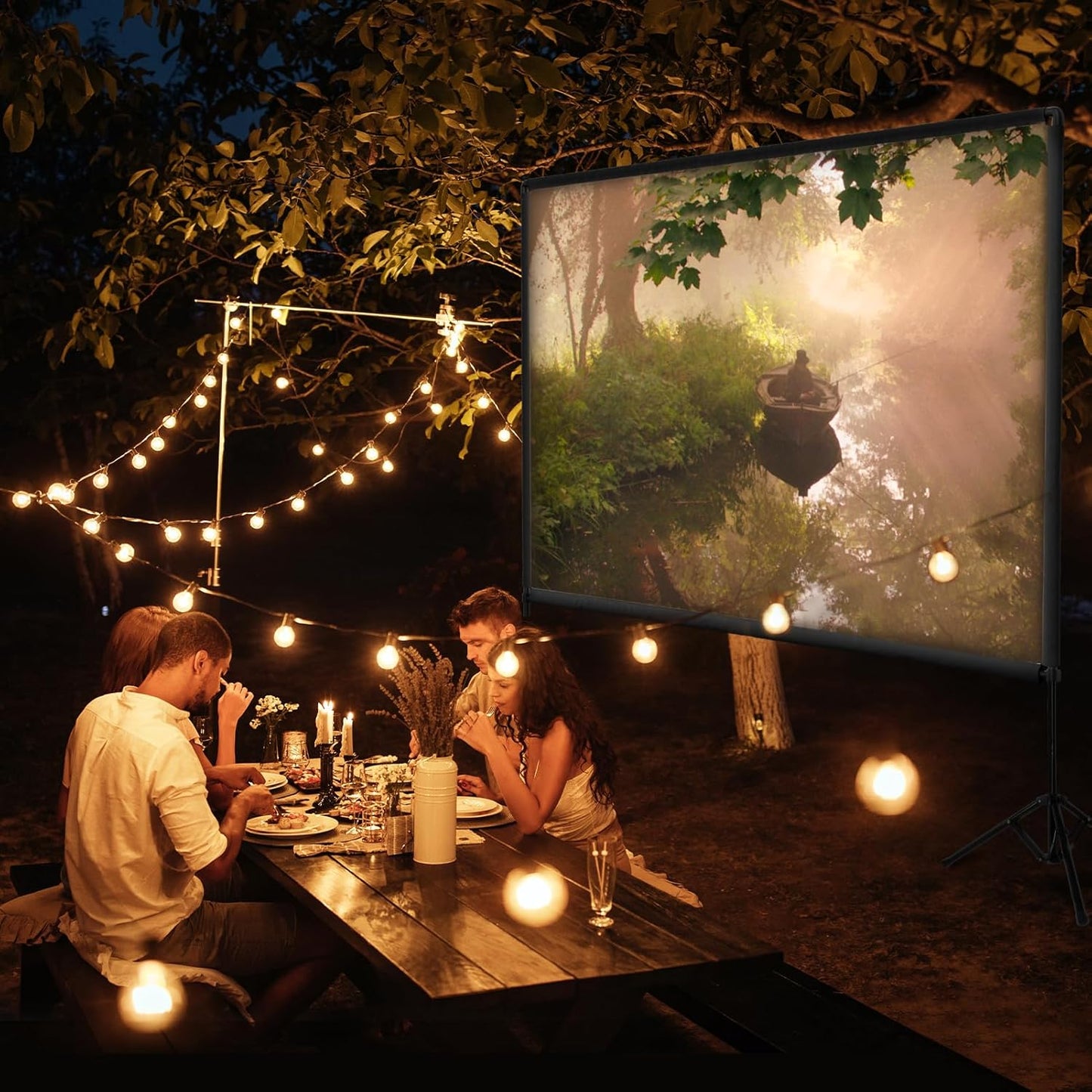 Outdoor Projector Screen with Stand, Qoolfoto 120 Inch Portable Projector Screen, Indoor Outdoor Projection Screen 16:9 4K HD Wrinkle-Free Movie Screen with Carry Bag for Backyard Movies Home Theater