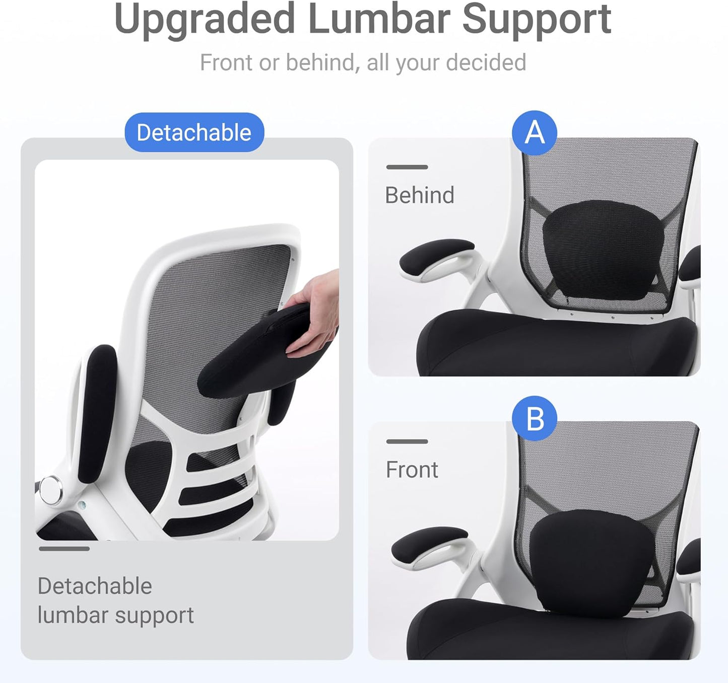 HYLONE 400lbs Heavy Duty Office Chair, 5" Thickened Seat Ergonomic Desk Chair with Adjustable Armrests, Home Office Computer Chairs for Long Hours Mesh Executive Chair(White Base&Black)