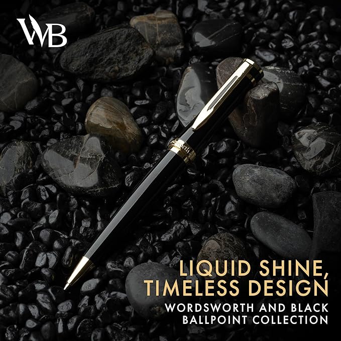 Wordsworth and Black Luxury Ballpoint Pen Set - Black Lacquer 24K Gold Finish, Refillable Fine Point, Elegant Gift for Men & Women, Includes Ink Refill, Nice Pens for Work