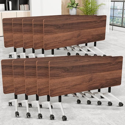 Folding Conference Room Table, Modern Conference Tables with Wheels, Large Rectangular Mobile Training Tables for Office Classroom, Foldable Modular Boardroom Seminar Table (10pack L70.9in)