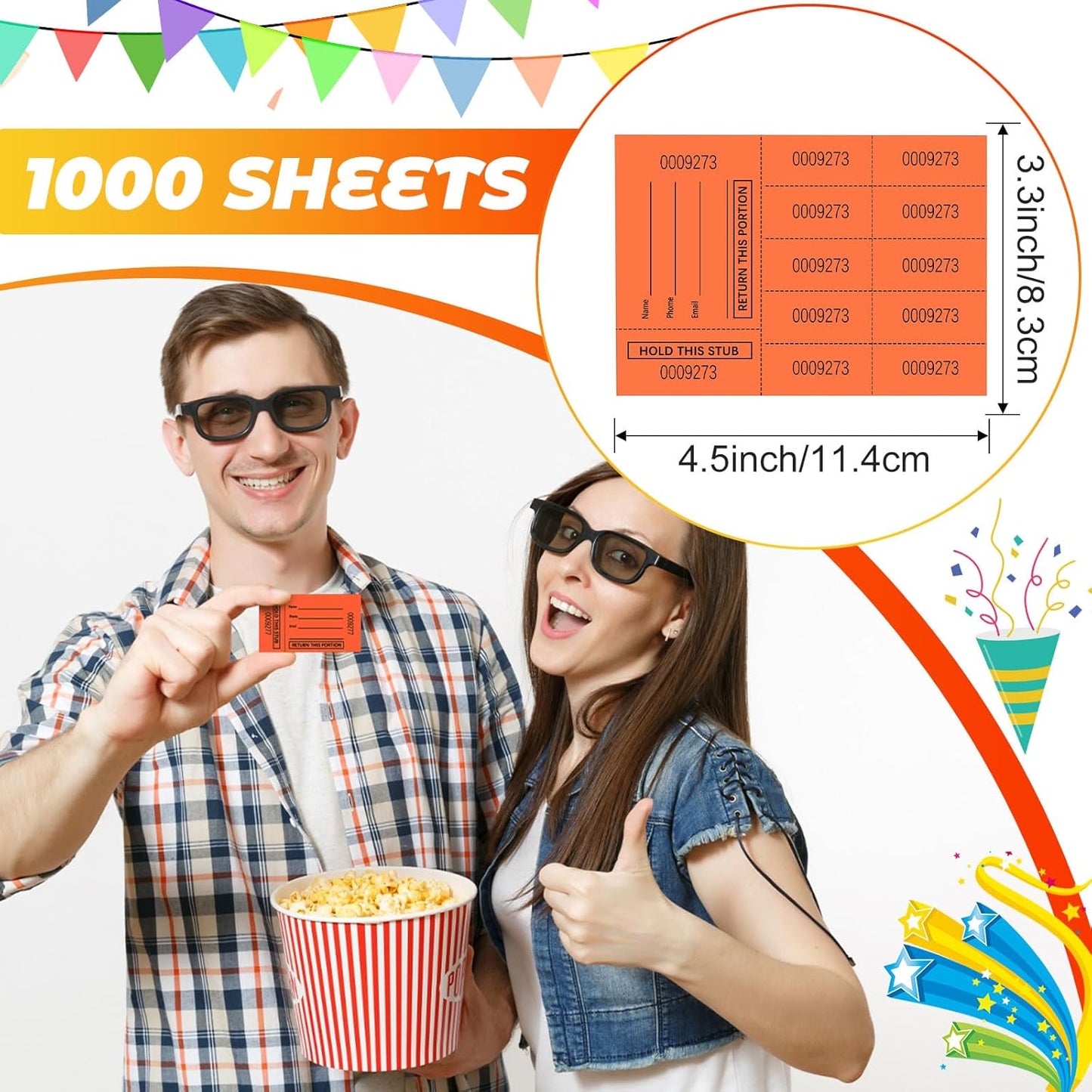 Kosiz 1000 Sheet 10 Bid Raffle Tickets Chinese Auction Tickets Sheets Auction Fundraiser Ticket Numbered with Name and Phone Number Per Sheet Raffle Tags for Silent Bidding (Multicolor)