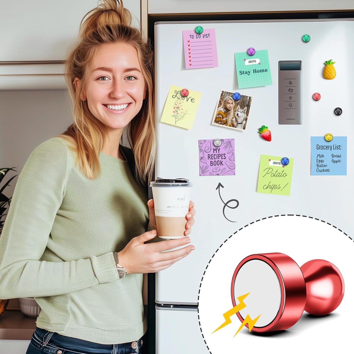 FINDMAG 100Pcs Fridge Magnets, Strong Magnets for Whiteboard, Magnetic Push Pins, Small and Strong Tacks for Home, Office, School, Map, Kitchen Accessories(Colorful)