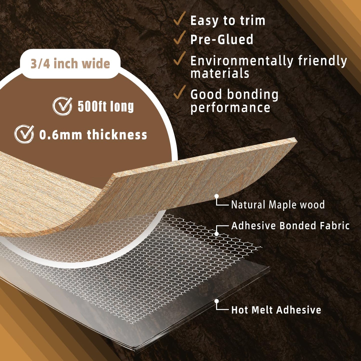 GSCIT Club Red Oak Edge Banding, 3/4 inch x 500ft roll of Veneer Edge Banding Preglued Flexible, Wood Tape Banding for Cabinet Repair Plywood