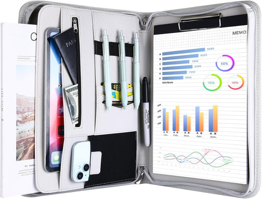 ProCase Portfolio Business Padfolio Folder with Zipper, Conference Meeting Executive File Legal Document Organizer with Pockets Letter Size A4 Writing Pad Notepad Padfolio -Grey