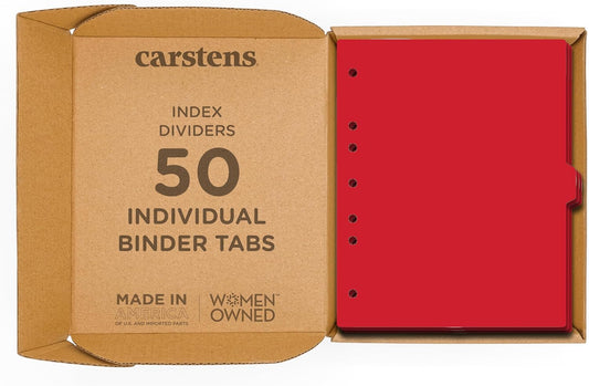 Carstens - Heavy Duty Plastic Ring Binder Dividers, Side Tab, 1/9 Cut, Tab 5 Position, US Letter, Red, Case of 50, (2618-05CS) - Ideal Medical Chart Dividers or Index Tabs for 3 Ring Binders