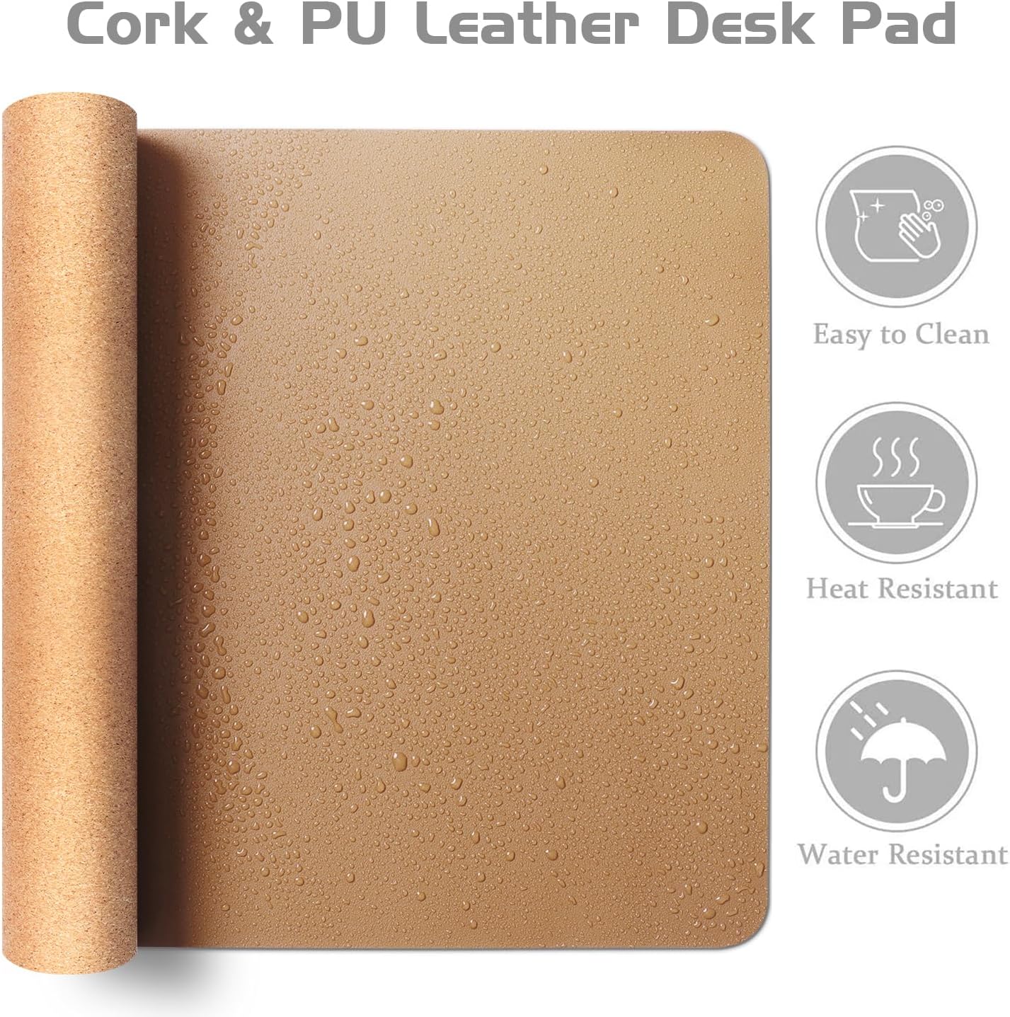 Aothia Dual-Sided Desk Pad - Leather Desk Mat, Natural Cork Desk Pad Protector, Large Mouse Pad for Desk, Waterproof Desk Blotter Pad, Desk Writing Pad for Office Work/Home, Apricot(25.6"x13.7")