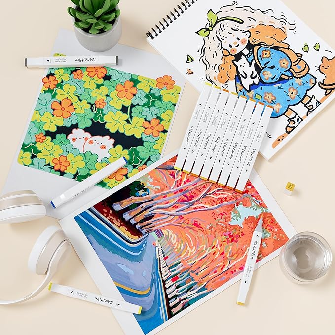 120 Colors Dual Tip Artist Alcohol Markers Set with Carrying Case - Perfect for Coloring, Drawing, Sketching, Card Making and Illustration - Perfect for Adults and Kids