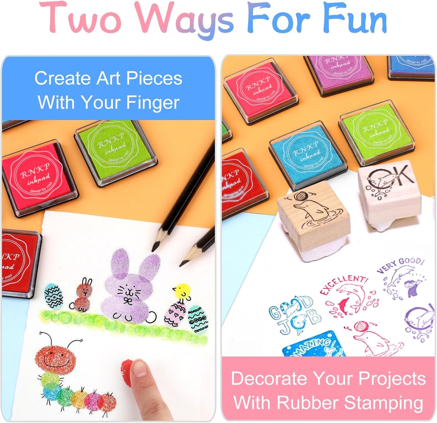 RNKP 20 Colors Washable Ink Pads for Kids Rubber Stamps, Fingerprint Crafts Stamp Pad for Kids, Paper, Scrapbook, Fabric, Wood (Pack of 20)