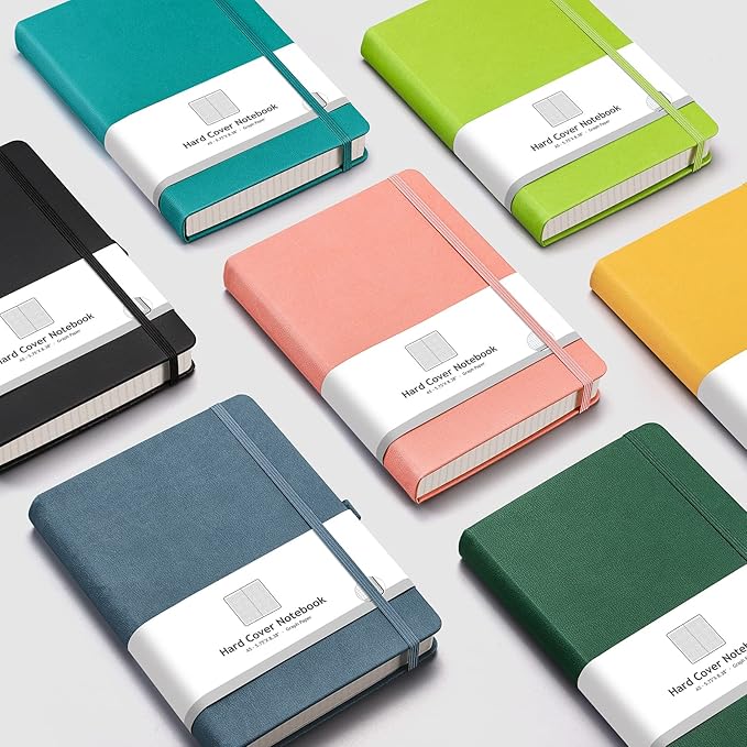 AHGXG Graph Paper Notebook - 320 Pages Grid Notebook Thick Journal A5, 100gsm Thick Graph Paper, Leather Hardcover, Inner Pocket,5.75'' × 8.38''- Black