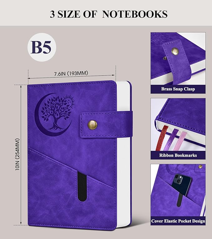 365 Page Thick Lined Journal Notebook for Men Women, B5 Large Leather Journals for Writing, Hardcover Notebooks for Work, School, Note Taking, Business, Travel Diary, College Ruled 7.6" x 10"