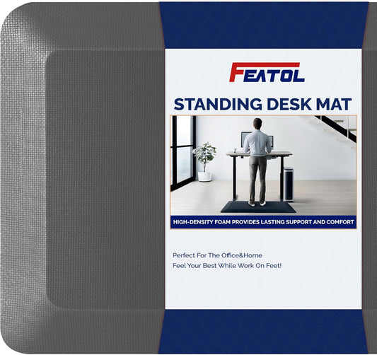FEATOL Anti Fatigue Mat Floor Mat, Extra Thick Standing Office Desk Mat Memory Foam Cushioned Anti Fatigue Ergonomic Kitchen Mats Comfort Standing Pad NOT PVC 9/10 Inch Thick (20" x 39", Gray)