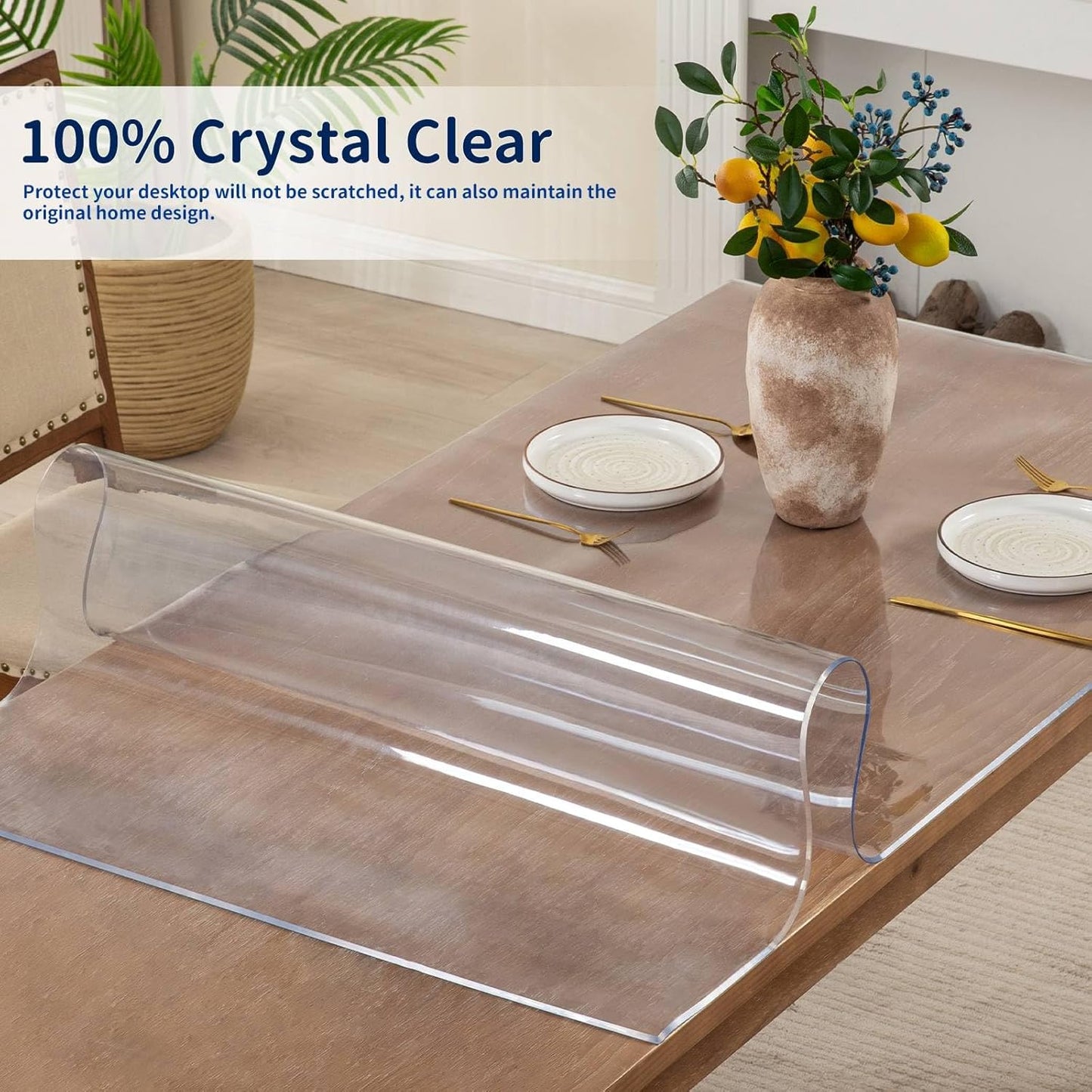 16 x 42 Inch Clear Table Cover Protector, 2mm Thick Clear Desk Mat, Plastic Table Cover, Vinyl Table Protector, Desk Mats on Top of Desks