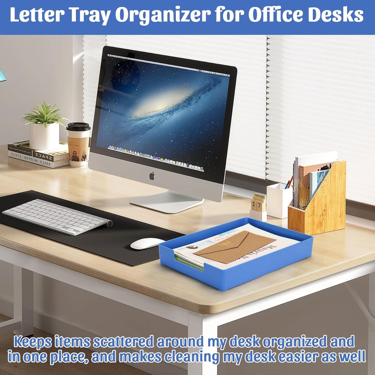 Letter-Size Tray Desk Letter Tray Paper Tray, Sturdy Heavy-Duty Plastic Printer Paper Tray, Single-Tier Stackable File Storage Organizer for Office Home (1, Blue)