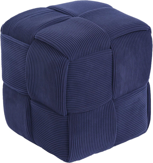 Ottoman Foot Rest Soft and Comfortable Ottoman Square Corduroy Woven Design Sofa Stool (Blue)