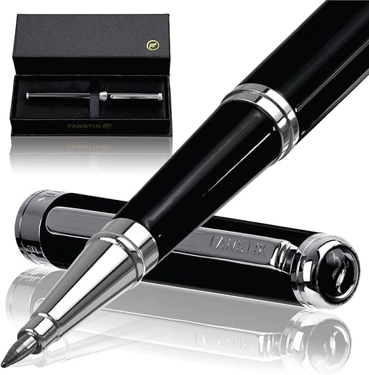 Black & Silver Luxury Rollerball pen (Made In USA) fancy gift set for women, Real 24K Gold Plating, Professional executive pen gift set for men (Lux Rollerball Black-Silver)