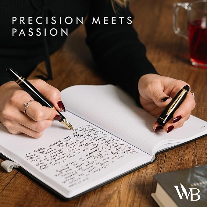 Wordsworth & Black Majesti Fountain Pen-(Black) Luxury Case, 24K Gold Finish; 18K Gilded Extra Fine Nib- Ink Cartridges, Refillable Ink Converter-Calligraphy Pen-Best Business Gift Set for Men & Women