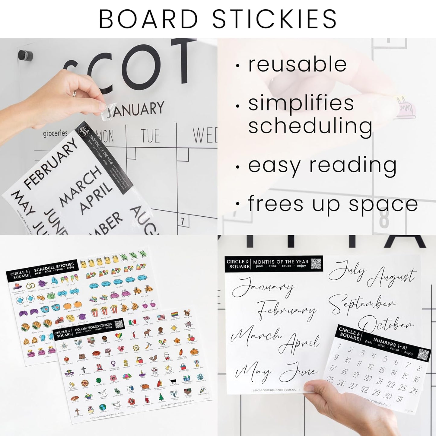 Personalized Clear Acrylic Calendar for Wall, Calendar Whiteboard for Wall, Dry Erase Wall Calendar, Wall Calendar Organizer System for Home (Cursive, Black, 31"W x 23"H)