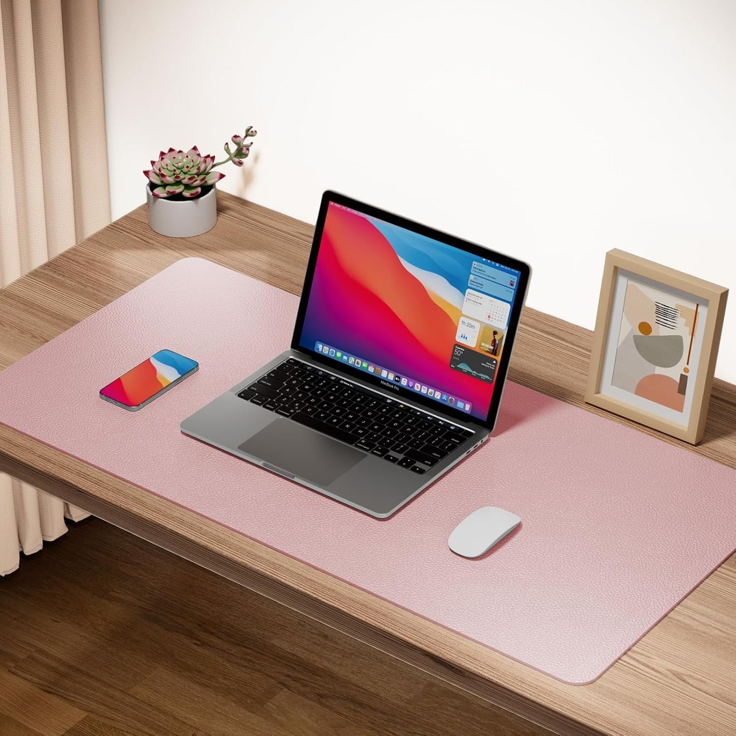 Boutilon Leather Desk Pad Protector,Non-Slip Mouse Pad,Laptop Desk Pad,Office Mouse Mat,Waterproof Leather Desk Blotter,Desk Writing Pad for Office and Home (XL-Pink,35.4"x 15.7")
