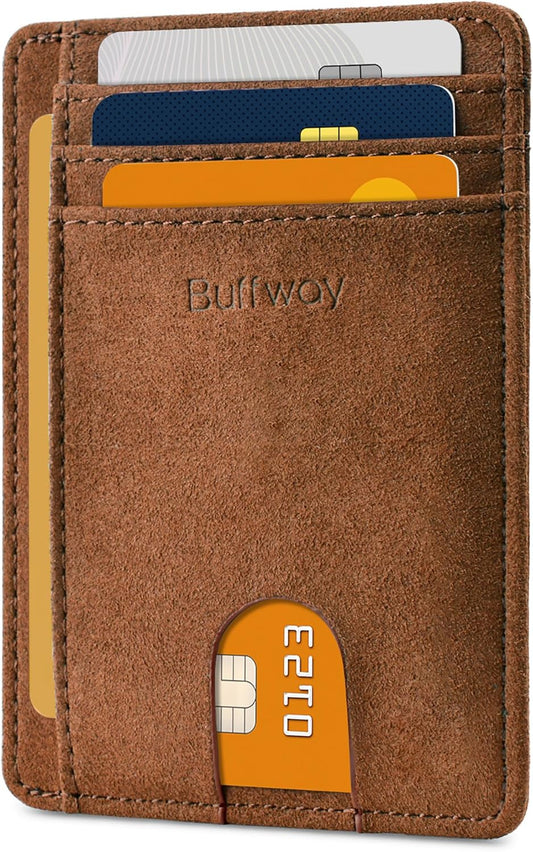 Buffway Slim Minimalist Front Pocket RFID Blocking Leather Wallets for Men and Women - At Sahara Coffee