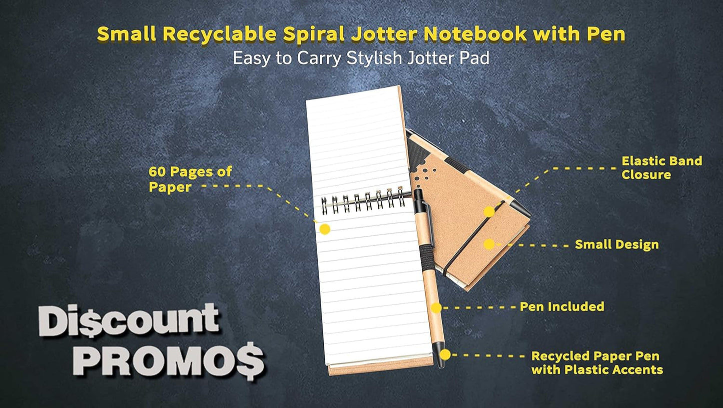 DISCOUNT PROMOS 10 Recyclable Spiral Small Notebooks Pack - 60 Lined Pages - Black