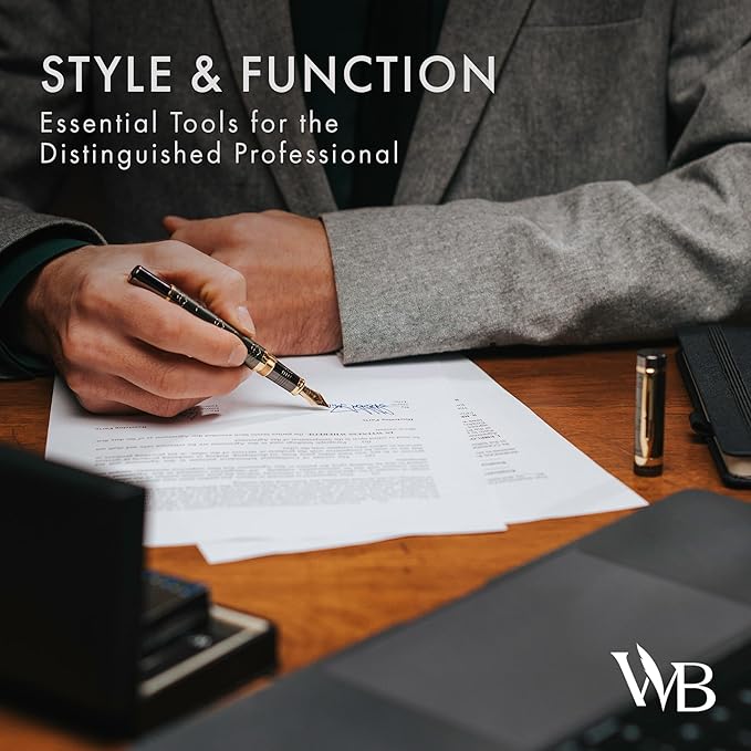 Wordsworth & Black Primori Fountain Pen Set [Gunmetal Gold]; Medium Nib, Gift Case, 24 Ink Cartridges, Refill Converter, Manual; Journaling, Calligraphy, Smooth Writing Pens; Left and Right Handed