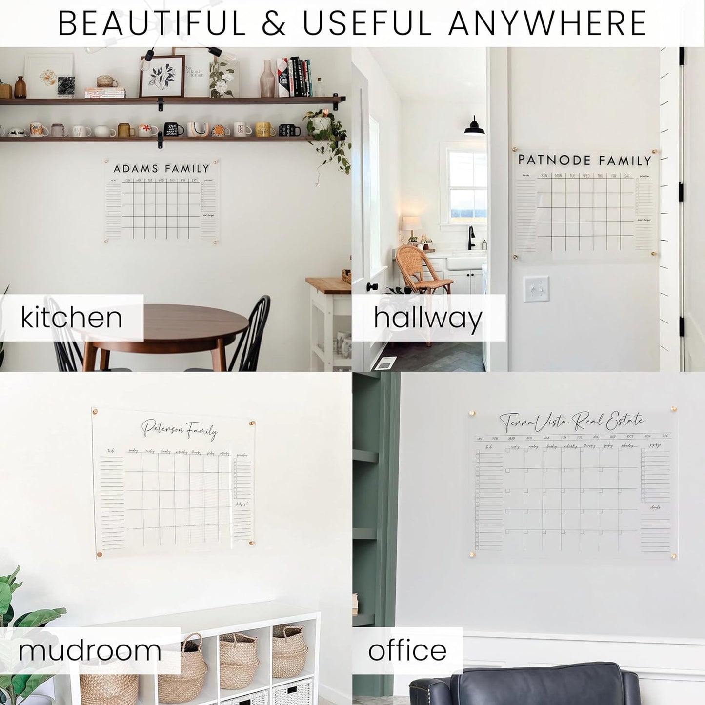 Personalized Clear Acrylic Calendar for Wall, Calendar Whiteboard for Wall, Dry Erase Wall Calendar, Wall Calendar Organizer System for Home (Block, Blush, 14"W x 11"H)