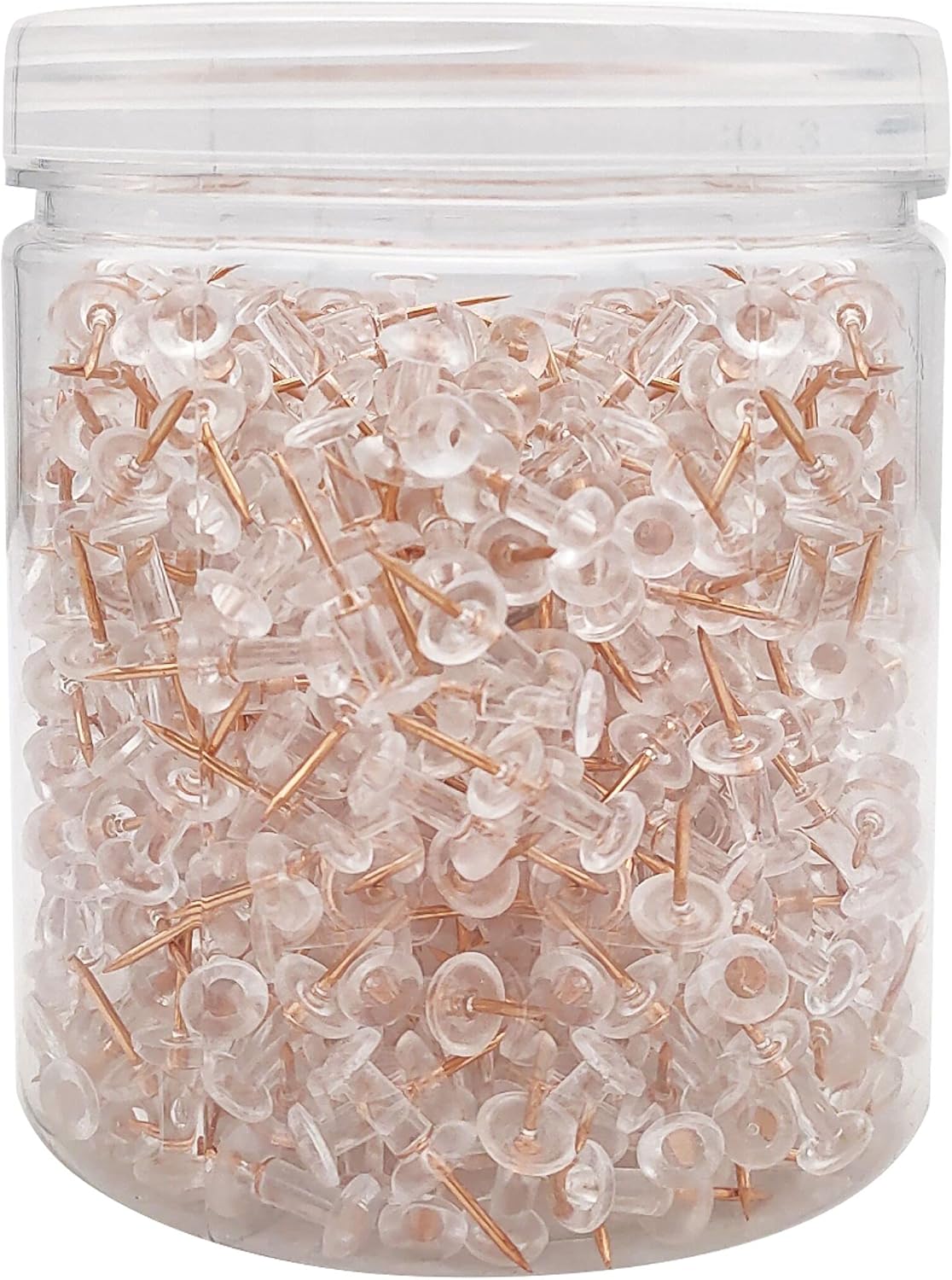 Clear Push Pins 600pcs Standard Thumb Tacks with Rose Gold Steel Point Transparent Plastic Head Pins for Hanging Photo Posters Craft Marking Map Wall Cork Board