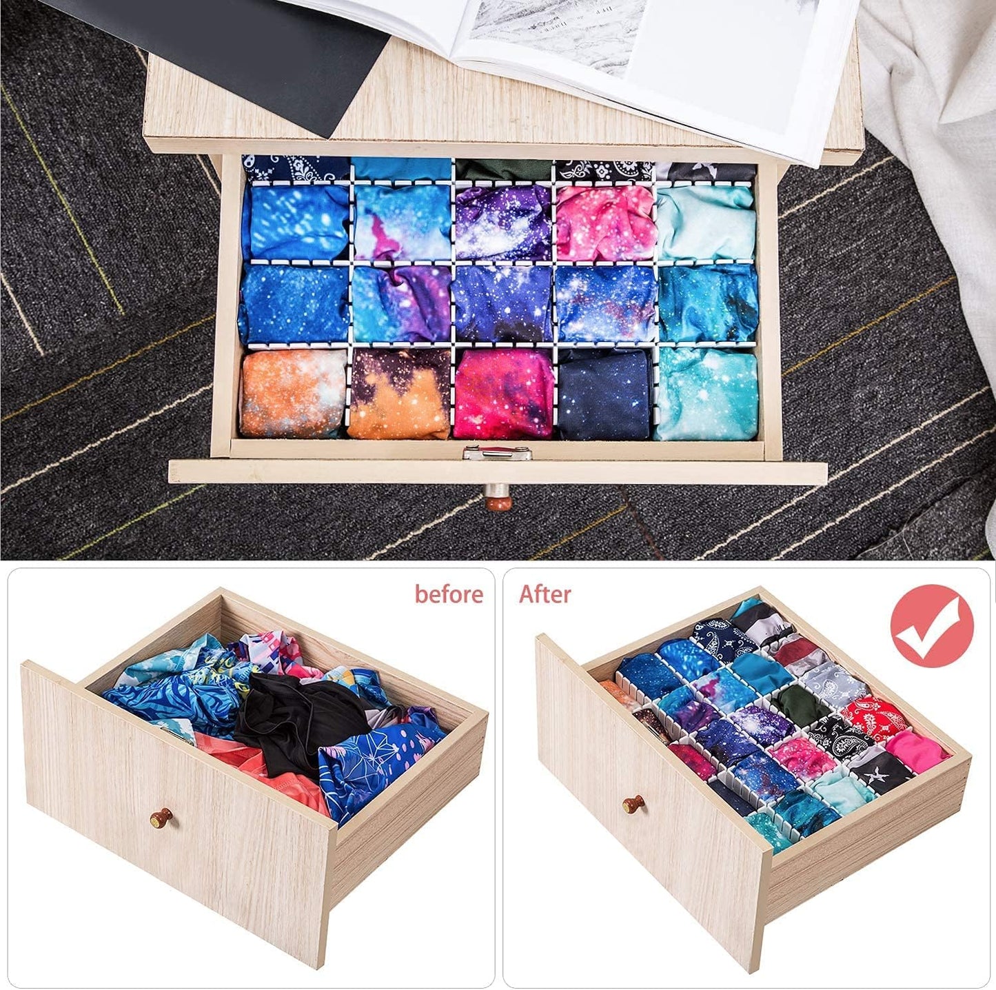40Pcs Drawer Dividers, Adjustable Drawer Organizer for Socks, Underwear, Makeup, Can Help Tidy Kitchen, Bedroom, Dresser Pink