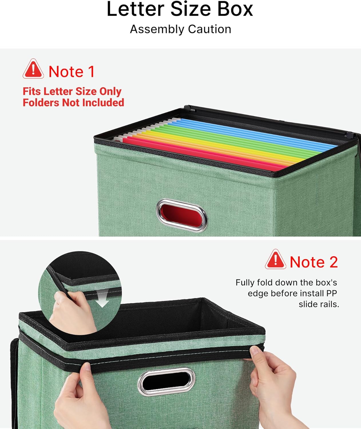 Oterri 2 Pack File Organizer Boxes with Lids, File Box with Mesh Pockets, Document Organizer Box for File Folders Letter Size, Zippers Filing Box for Home, Office, School (Green, Without Folders)