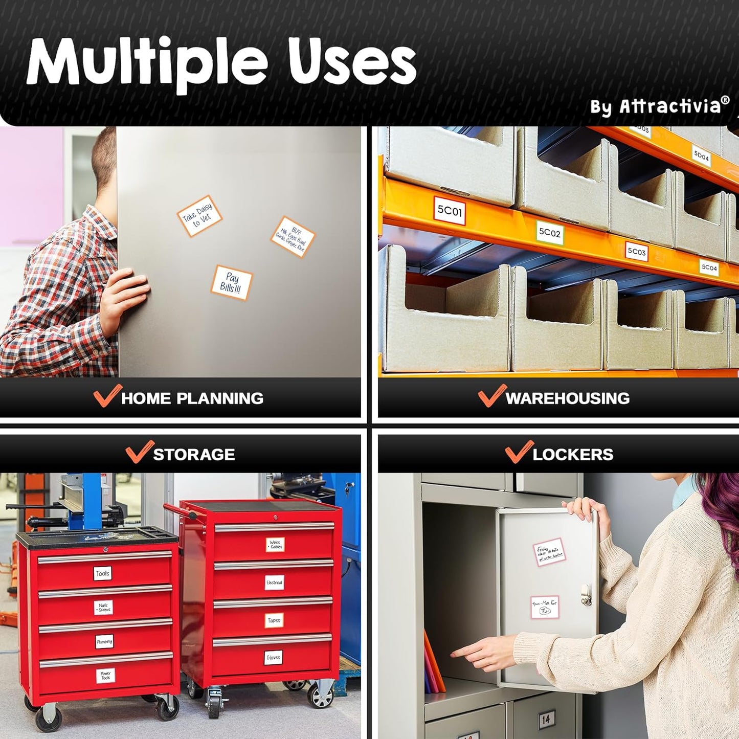 Dry Erase Magnetic Labels 2.8 x 1.8 in, Color Borders, Small Dry Erase Magnets, 40-Pack, White Erasable Write-On All-Purpose Labels, for Office, Education, Home, Whiteboard