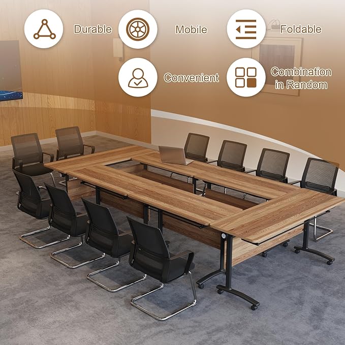 Folding Conference Room Table, Modern Conference Tables with Silent Wheels, Large Rectangular Mobile Training Tables for Office Classroom, Foldable Modular Boardroom Seminar Table (6pack L47.2in)