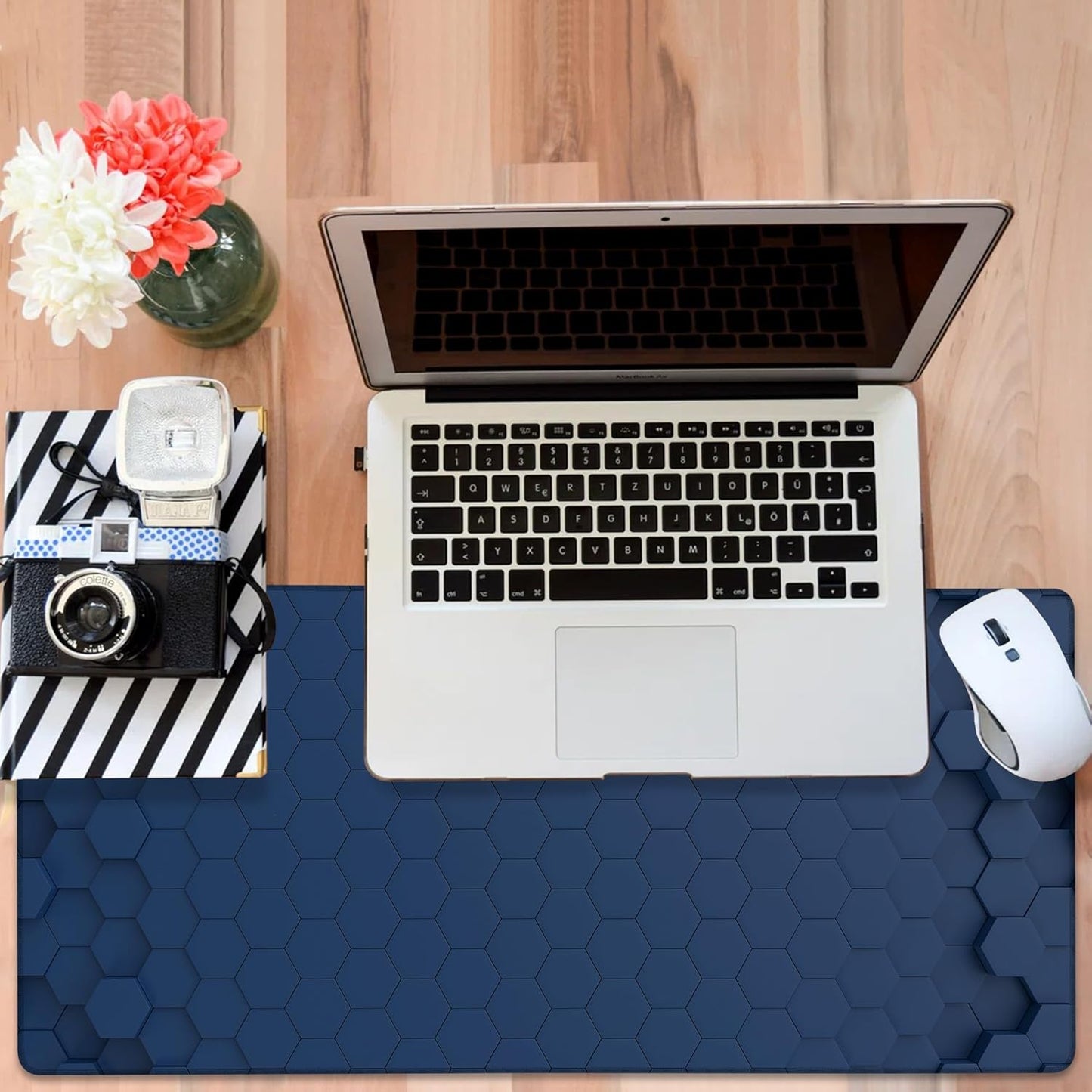 Large Mouse Pad Hexagon Style Gaming Desk Pad Computer Keyboard Non-Slip Waterproof Mouse Mat with Rubber Base and Stitched Edges Entertainment Office Writing Desk Mat 35.4 x 15.7 Inches