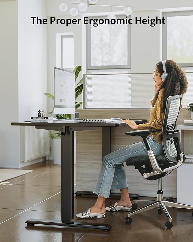 FEZIBO One-Piece Standing Desk Adjustable Height Stand up Home Office Desk, 55x24 Inch Electric Standing Computer Desk, with 4 Memory Presets, Fixable casters, Black