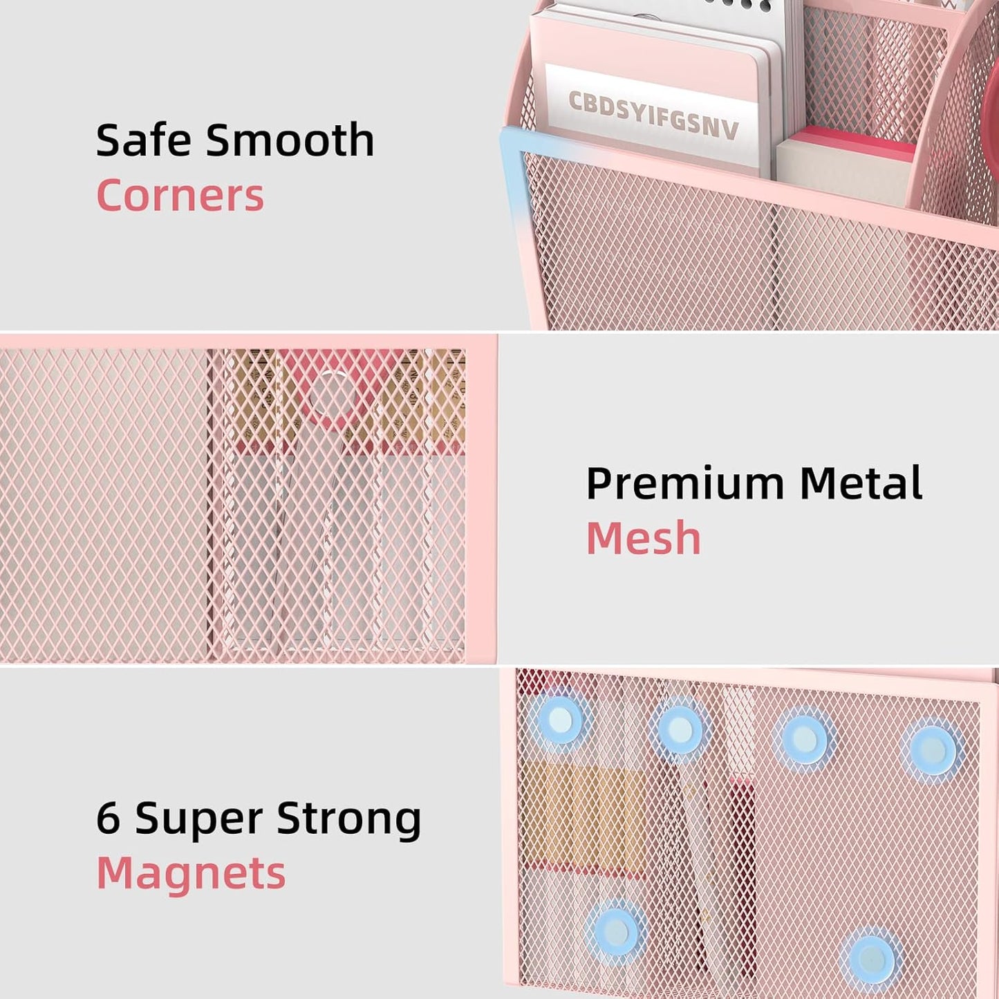 DALTACK Magnetic Pencil Holder Shelf for the Whiteboard 3-Grid Mesh Pen Refrigerator Organizer Locker Accessories Home,School and Office,Pink (3-GridPink)