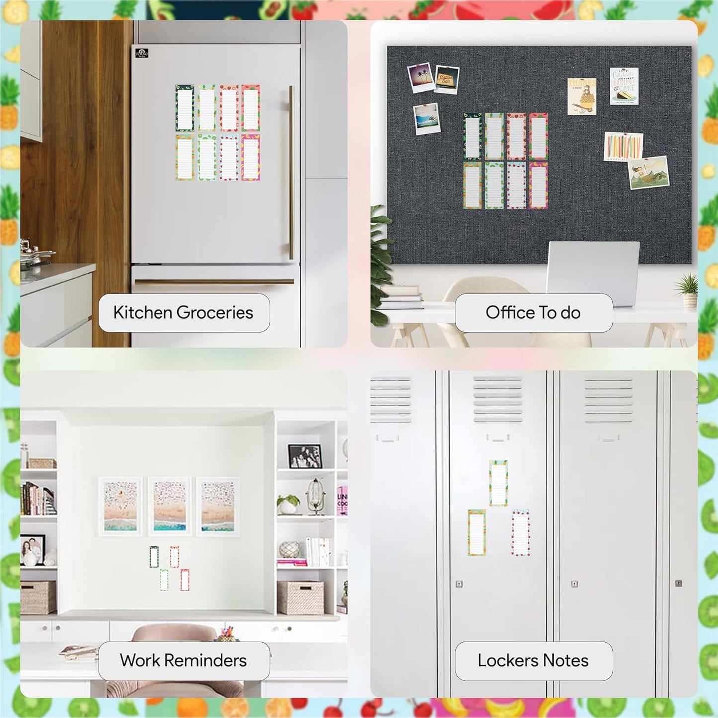 8 Magnetic Notepads – Notepads for Grocery List, Shopping List, To-Do List, Reminders -Strong Magnetic Back- Memo Notepad with Realistic Fruit Designs | 25 Sheets per Pad 7.5 x 3.5 inch (8 Pack)