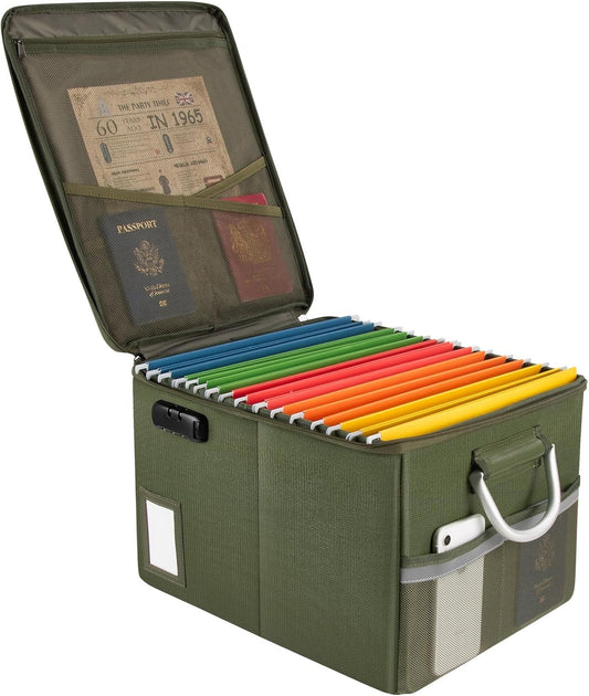 TOMKID Fireproof Document Box, Fire Proof Safe Box for Home Document Organizer with Lock, Fire Organizer Office Storage Cabinet for Hanging Letter/Legal Folder 16.1 x 12.9 x 11in (Green)