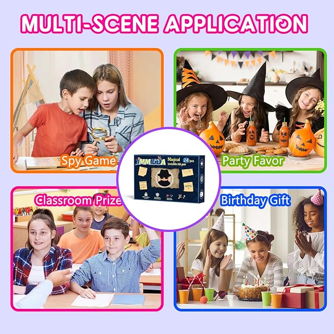 Invisible Ink Pen Spy Game for Kids, Party Favors Toys for Girls Boys, Magic Markers for Boys Girls Fun Outdoor Toys, Birthday for 6-13 Year Old Girls Boys (24PCS+Black Notebooks)