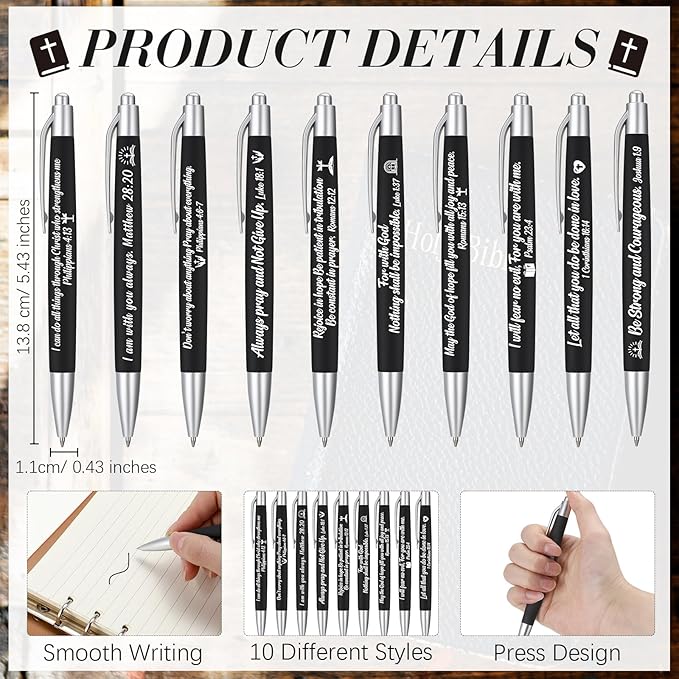 Yeaqee 100 Pcs Inspirational Pens Employee Appreciation Back to School Gifts Motivational Thank You Metal Greeting Quote Ballpoint Pen for Coworker Teacher(Black,Biblical)