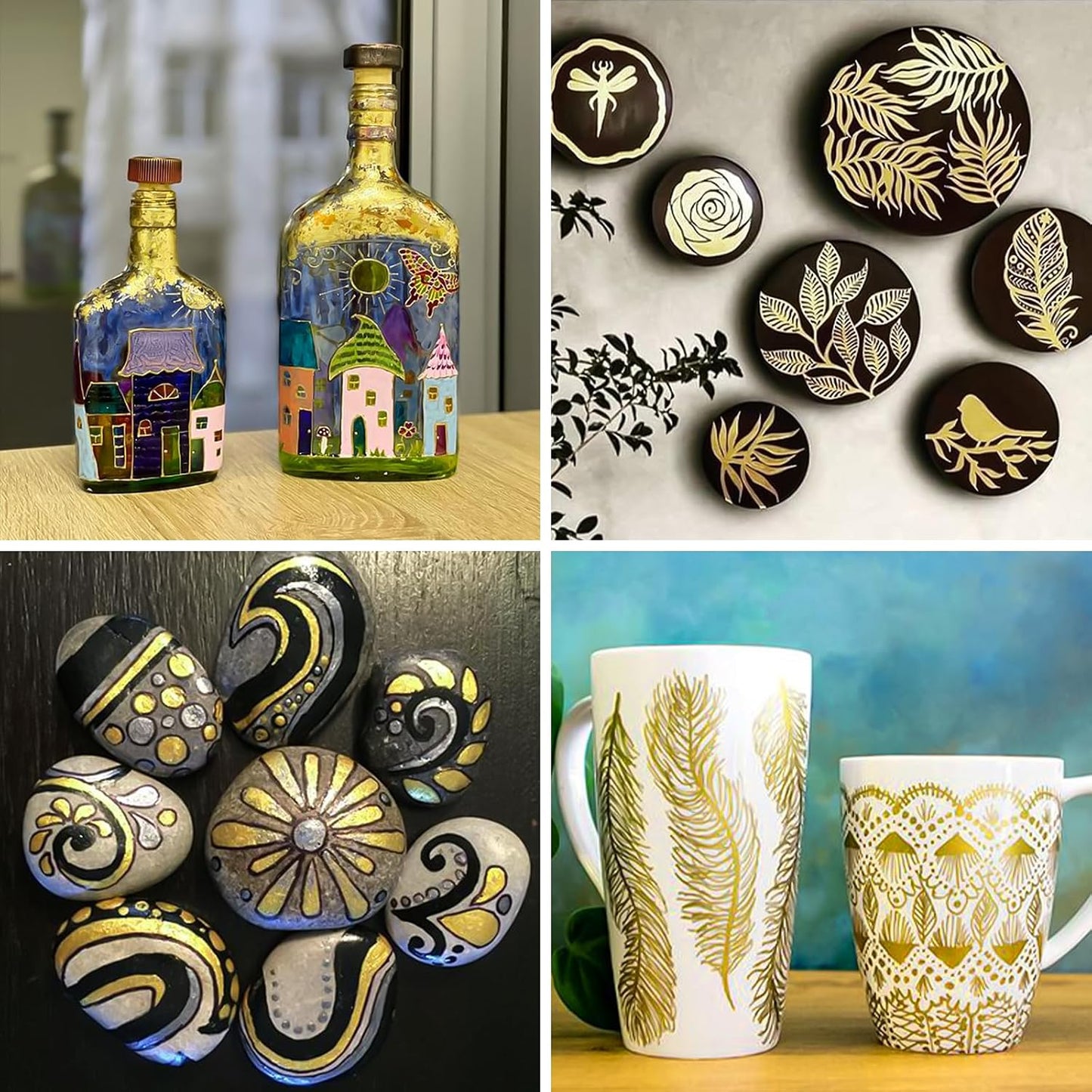 SFAIH Gold Paint Markers Pens - 4 Pack 2-3MM Medium Tip Metallic Acrylic Markers for Poster Board, Wood Signs, Glass Jars, DIY Home Decor