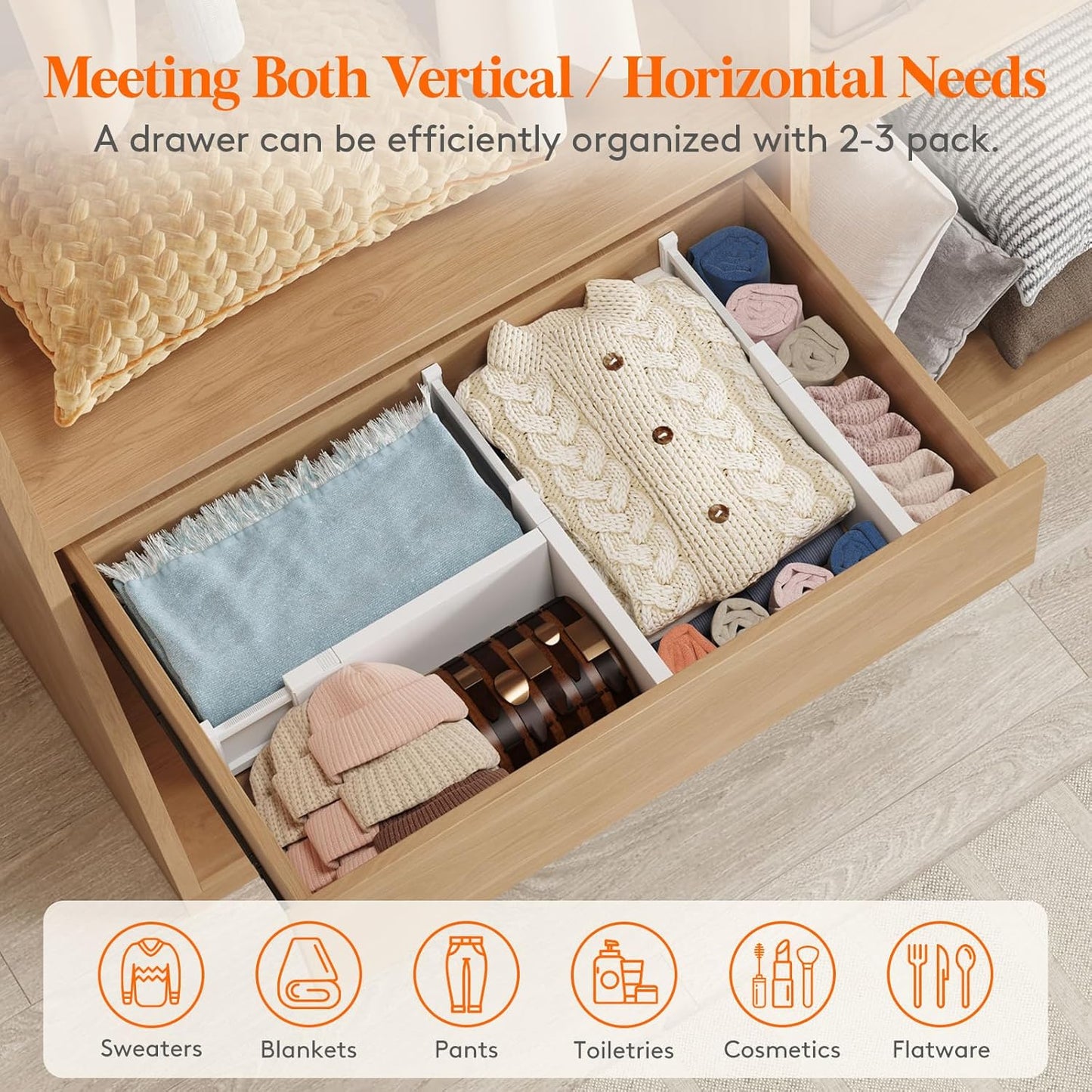 Lifewit 10 Pack Drawer Dividers 5" High, 13.5-22" Adjustable Clothes Organizers, Expandable Dresser Separators in Bedroom/Bathroom/Kitchen/Office