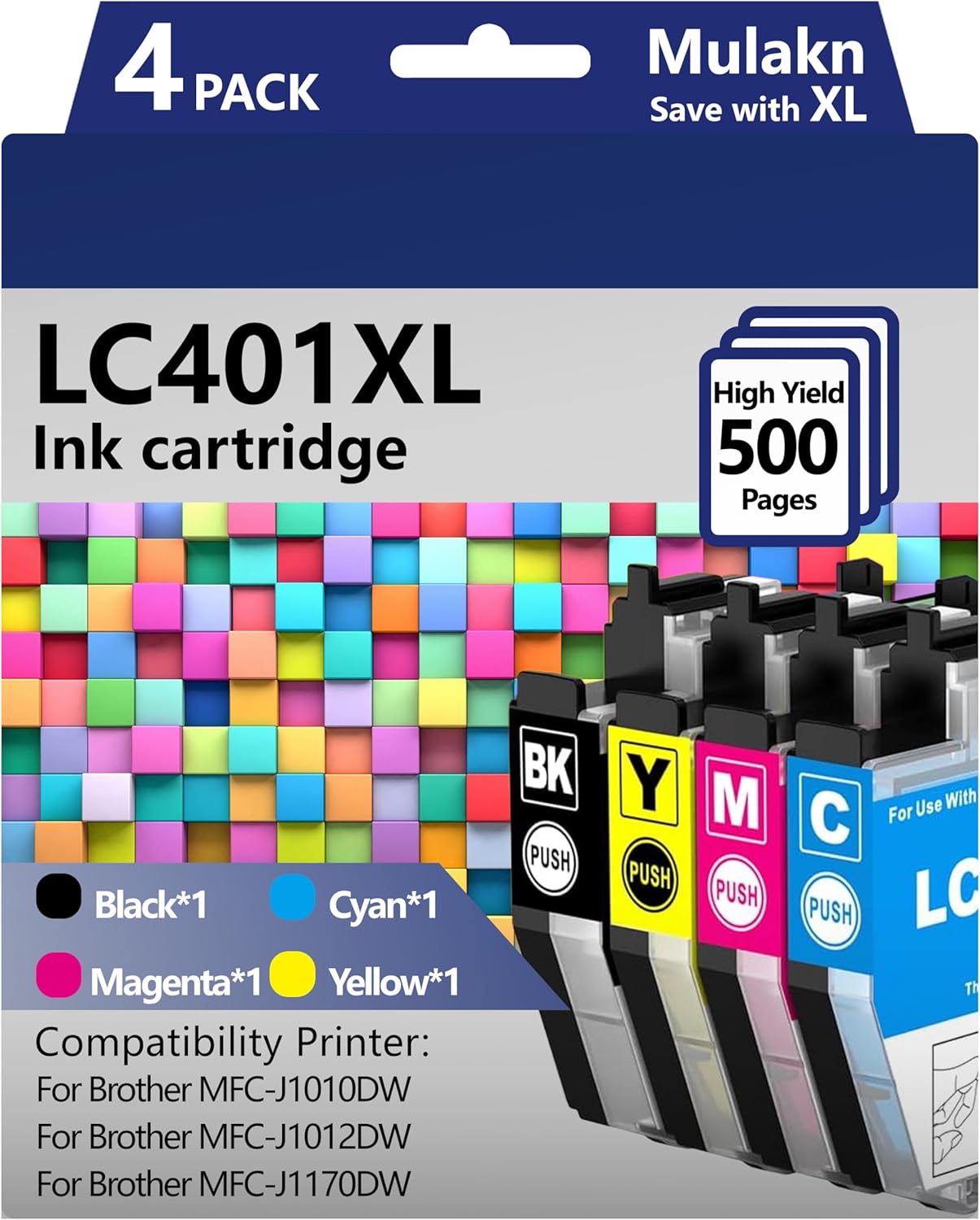 LC401XL LC401 for Brother LC401XL LC401 Ink Cartridges for Brother MFC-J1010DW MFC-J1012DW MFC-J1170DW DCP-J1800DW DCP-J1140DW Printer - 4PK High Yield (Black Cyan Magenta Yellow)
