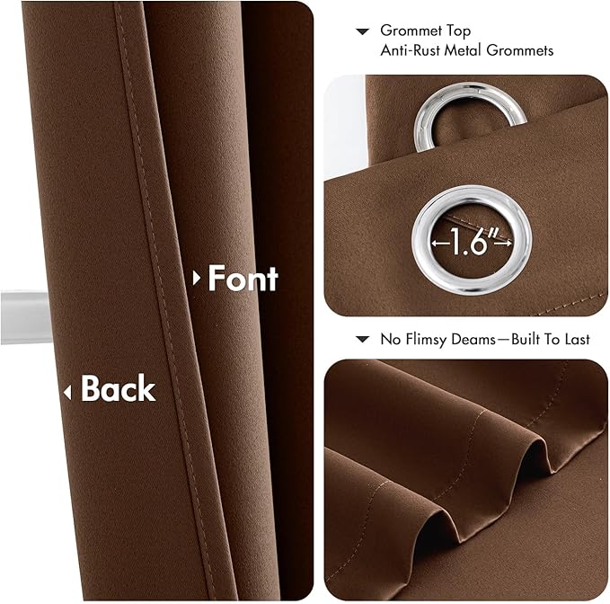 MIULEE Short Curtains for Windows - Mocha Brown Blackout Half Window Curtains Thermal Insulated Privacy Drapes for Kitchen Bedroom Bathroom Grommet Top Small Basement Tiers W40 x L36 Inch 2 Panels