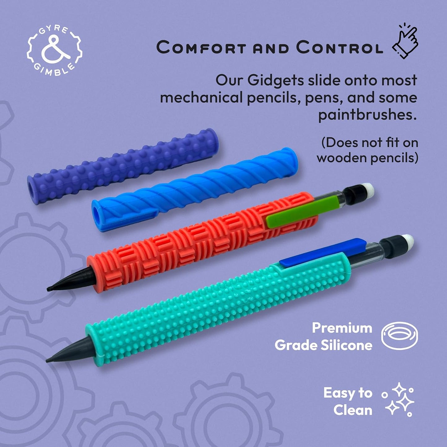 Gyre & Gimble Pencil Gidgets – Textured Silicone Pencil Sleeve for Quiet Fidgeting – Transform Your Mechanical Pencil into a Sensory ADHD Tool for Kids and Adults – 4 Sleeves & 2 Pencils