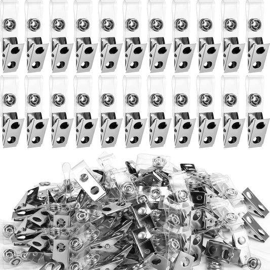 400 Pack Metal Badge Clips with Clear PVC Straps Double Hole ID Badge Clips for Name Tag ID Cards and Badge Holders, Office Supplies