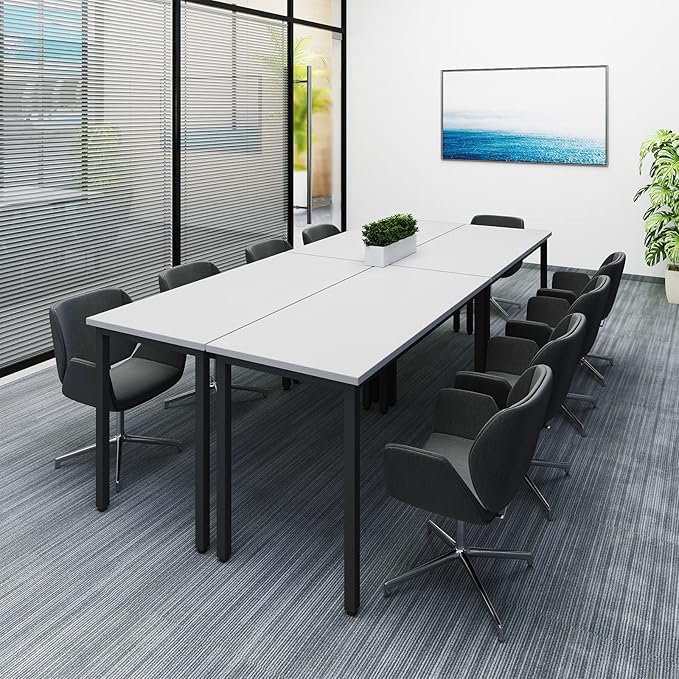 Bonzy Home Conference Tables 9ft Office Computer Desk for Meeting Room Study Writing Printer Podcast Table Save Space Design for 10 People Rustic Modern White 4PCS 110.2"x47.2"x29.5"