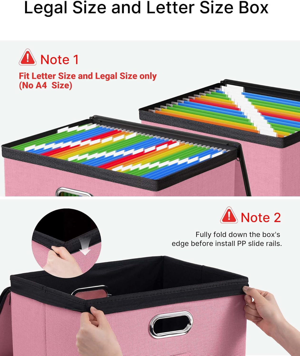 Oterri 1 Pack Large File Organizer Boxes with Lids, File Box with Mesh Pockets, Document Organizer Box for Legal/Letter Size Folders, Zippers Important Document Organizer (Pink, Without Folders)