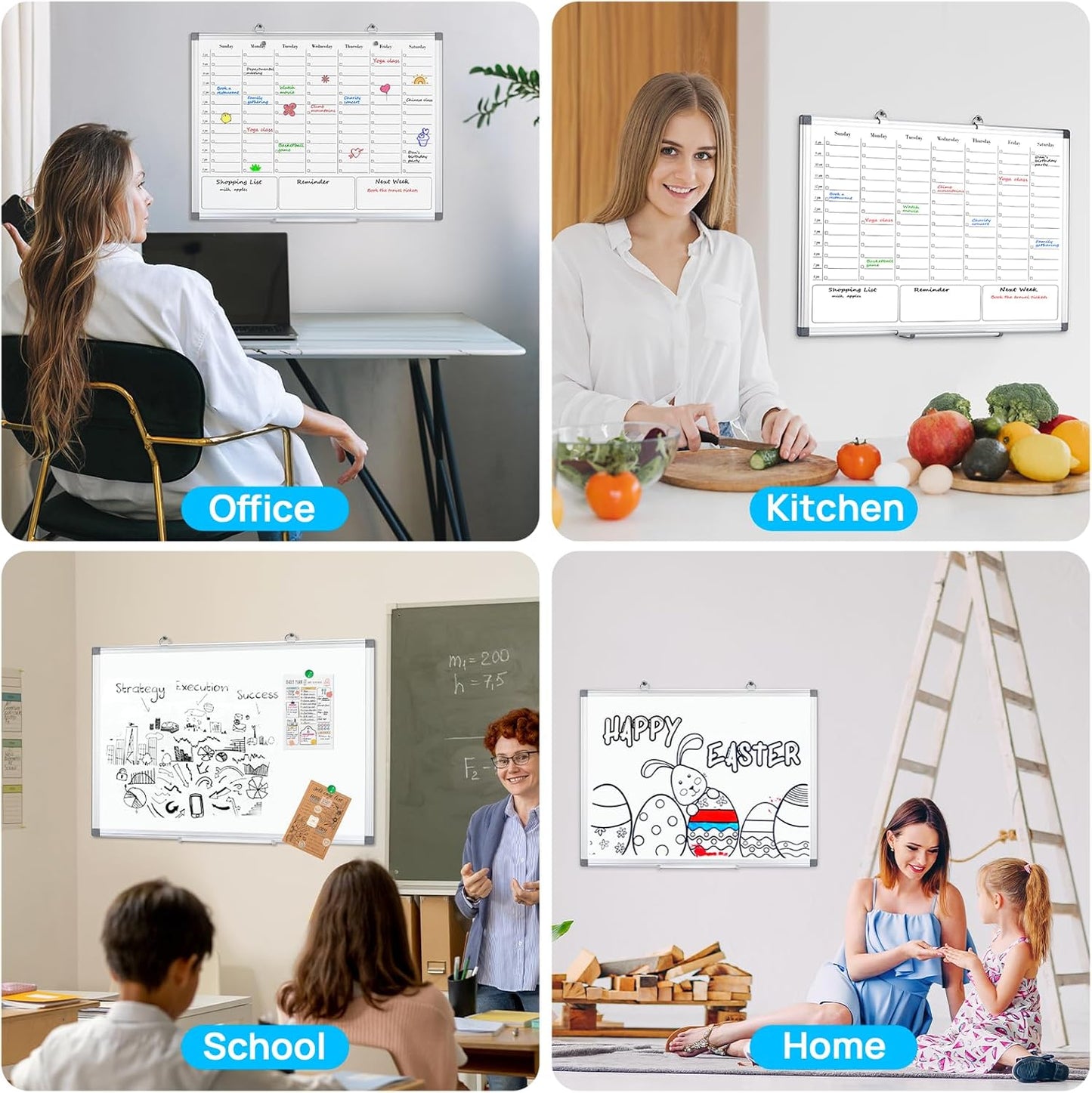 White Board Dry Erase Board for Wall, Magnetic Whiteboard Calendar 24" X 18", Weekly Calendar Whiteboard with Hourly Time Slots, Hanging Double-Sided White Board for Office,School,Home - 1 Pack