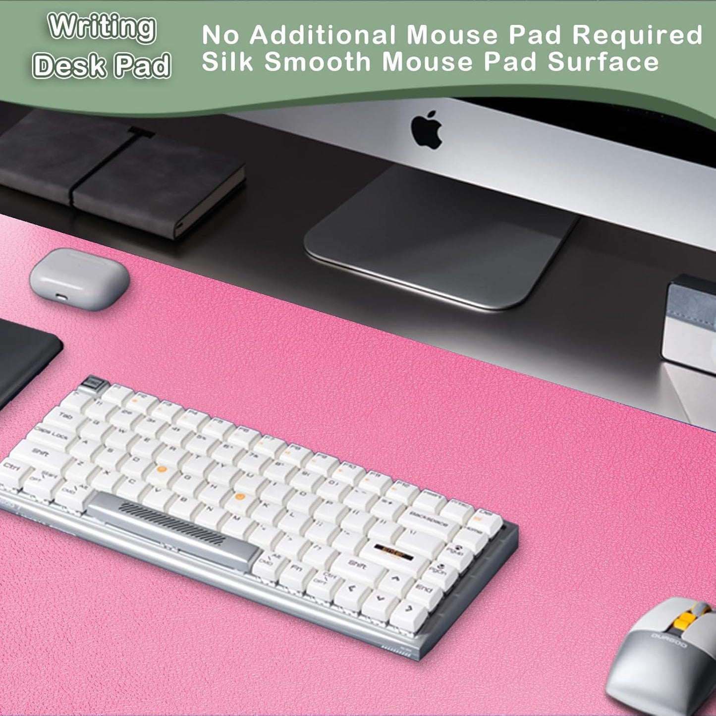 Boutilon Leather Desk Pad Protector,Non-Slip Mouse Pad,Laptop Desk Pad,Office Mouse Mat,Waterproof Leather Desk Blotter,Desk Writing Pad for Office and Home (S-Rose Pink,24"x 14")