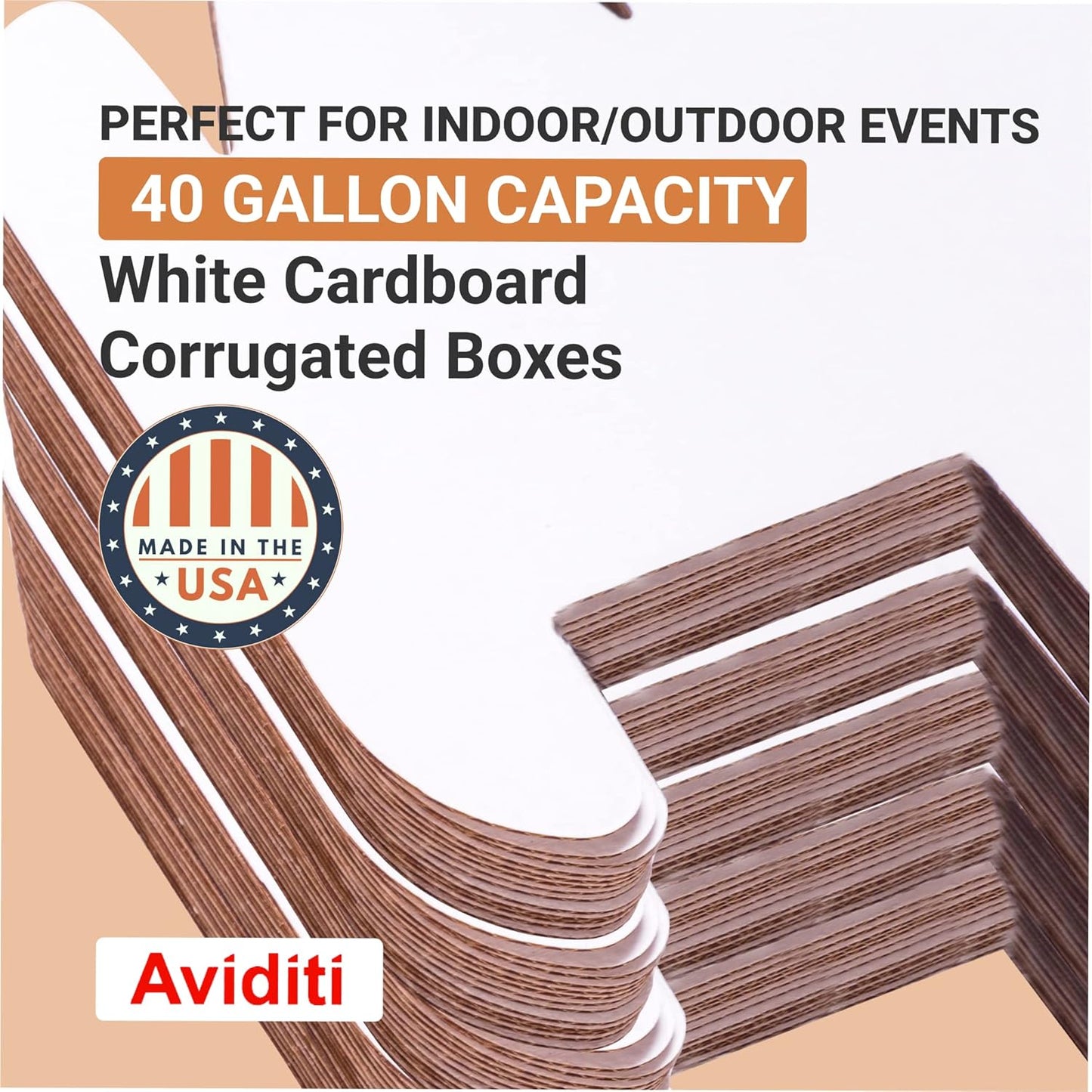 AVIDITI Cardboard Trash Cans and Recycling Bins, 40 Gallon 18"L x 18"W x 30"H (10-Pack) Reusable or Disposable Pop Up Garbage Boxes for Parties, Outdoor Events, Heavy Duty, Recycle